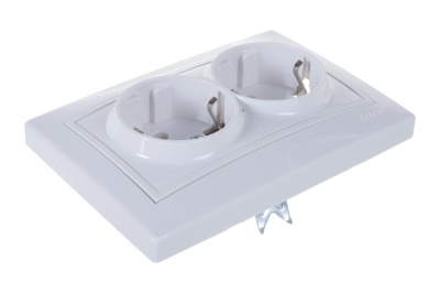 Изображение товара Розетка 2-местная LEZARD Мира белая с белой вставкой с/з керамика в Миди Лтд