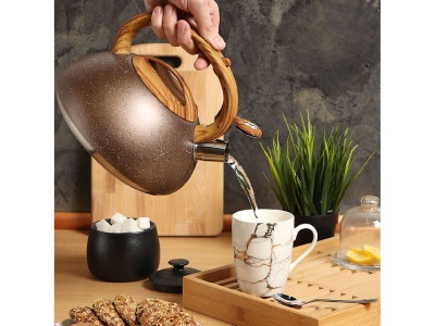 Изображение товара Чайник нерж сталь 3л (DSC-8800) со свистком ручка бакелитовая индукция матовый Daniks коричневый Х в Миди Лтд