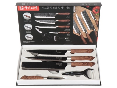 Изображение товара Набор ножей кухонных сталь 6 предметов в коробке Дерево Daniks (20шт/уп) в Миди Лтд