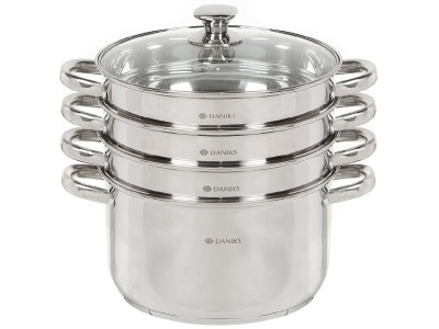 Изображение товара Мантоварка нерж сталь Daniks 7л 4 секции 26см крышка стекло метал ручки индукция (2шт/уп) в Миди Лтд