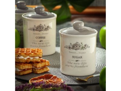 Изображение товара Банка для сыпучих продуктов доломит 0,55л с крышкой Daniks Сахар Классик (36шт/уп) в Миди Лтд