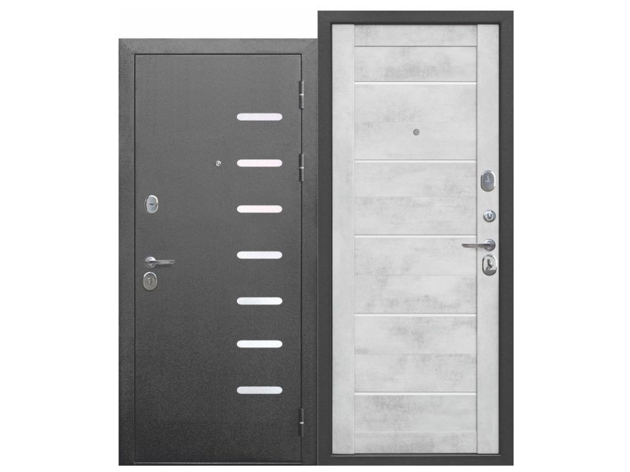 Изображение товара Дверь металлическая 860 правая 9см Серебро/Бетон снежный царга (ручка, основной замок, доп. замок) в Миди Лтд