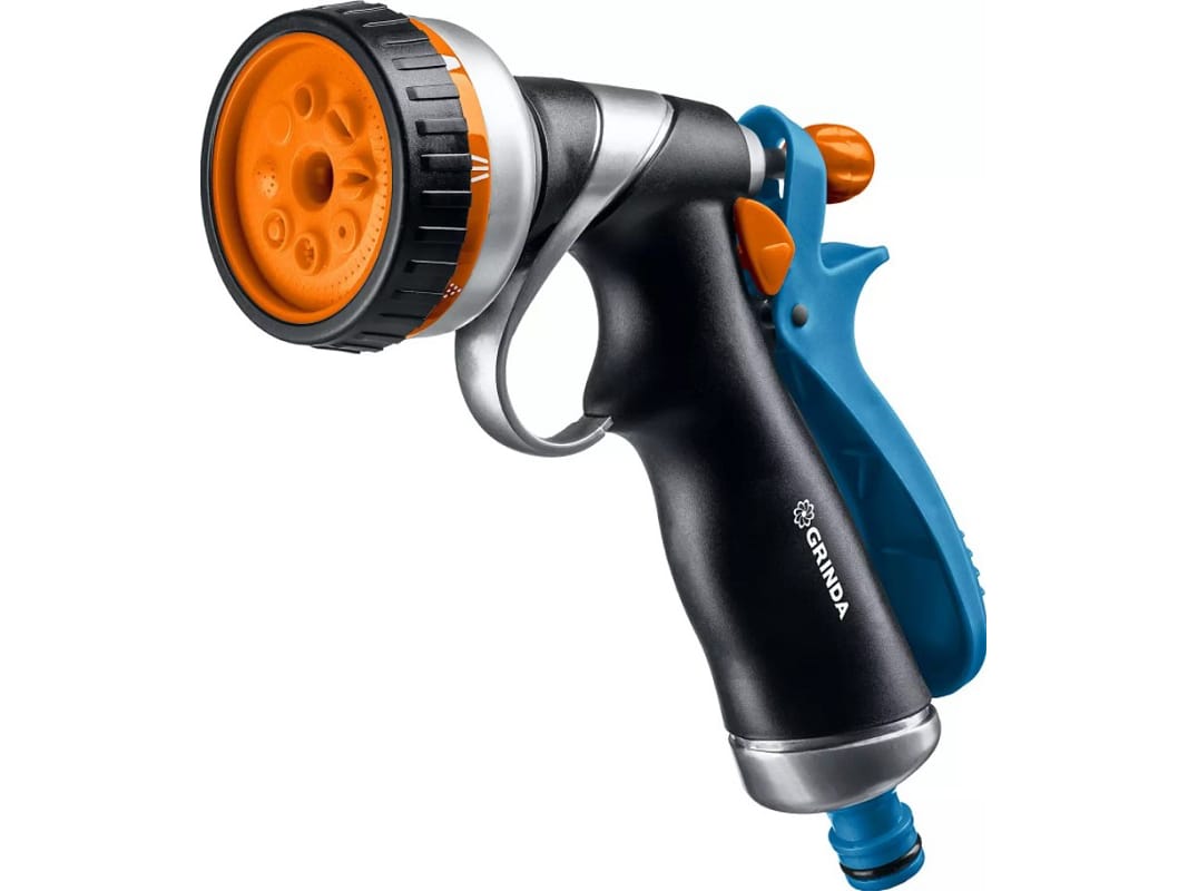 Пистолет GRINDA RM-8 поливочный курок сзади 8 режимов металл с TPR - фото в Миди Лтд Изображение товара Пистолет GRINDA RM-8 поливочный курок сзади 8 режимов металл с TPR в Миди Лтд