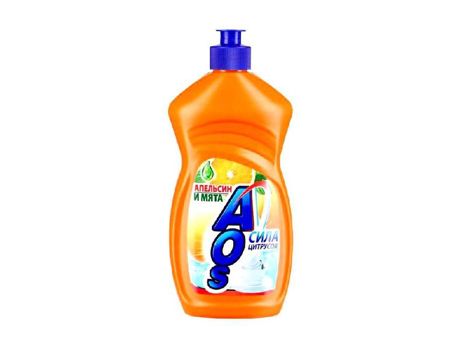 Жидкость для посуды AOS "Апельсин и мята" 500гр (196380) - фото в Миди Лтд Изображение товара Жидкость для посуды AOS "Апельсин и мята" 500гр (196380) в Миди Лтд