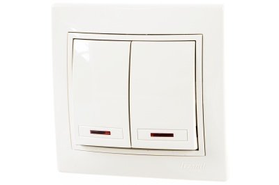 Выключатель 2-кл LEZARD Мира кремовая с вставкой с подсветкой - фото в Миди Лтд Изображение товара Выключатель 2-кл LEZARD Мира кремовая с вставкой с подсветкой в Миди Лтд