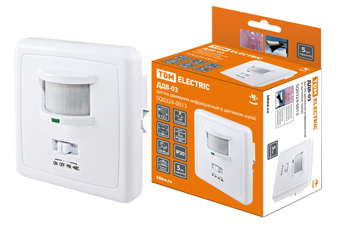 Изображение товара Датчик движения встраиваемый в стену ДДВ-03 500Bт 5-480с 2-12м 5+Лк 140гр IP20 TDM в Миди Лтд