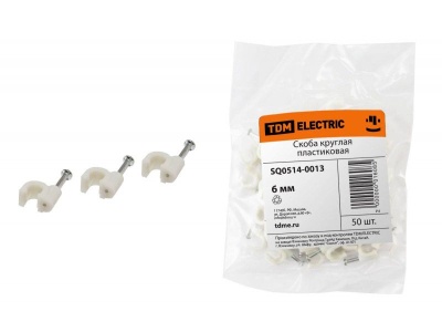 Изображение товара Скоба плоская пластиковая белая 6мм (50шт/уп) TDM в Миди Лтд
