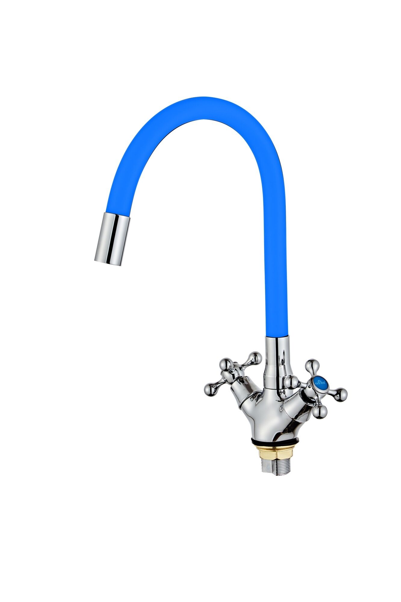 Изображение товара Смеситель для кухни высокий силиконовый излив гайка синий ХХХ в Миди Лтд