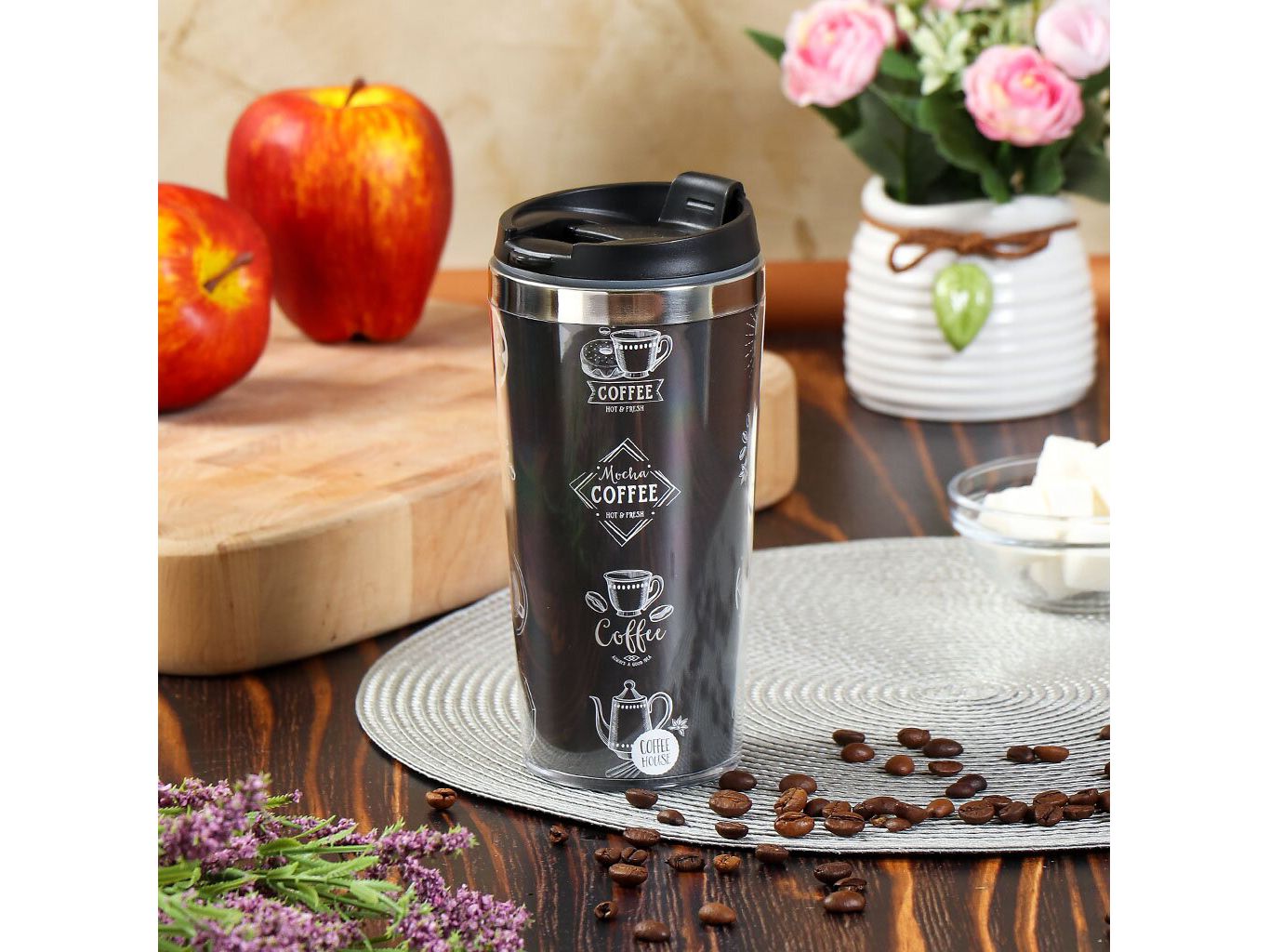 Изображение товара Термокружка нерж сталь пластик 0,42л (FD-06-3) Daniks Кофе (50шт/уп) Х в Миди Лтд