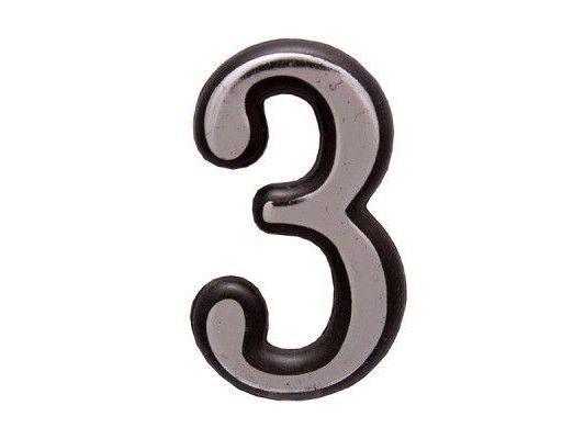 Цифра дверная "3" пластик хром Аллюр (20шт/уп) - фото в Миди Лтд Изображение товара Цифра дверная "3" пластик хром Аллюр (20шт/уп) в Миди Лтд
