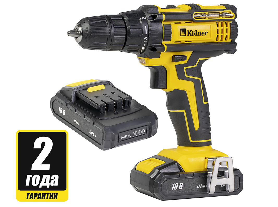 Дрель-шуруповерт аккумуляторная Kolner KCD 18В 0-400/0-1450 об/мин 29Нм 2Ач 2 скорости (2аккум) - фото в Миди Лтд Изображение товара Дрель-шуруповерт аккумуляторная Kolner KCD 18В 0-400/0-1450 об/мин 29Нм 2Ач 2 скорости (2аккум) в Миди Лтд
