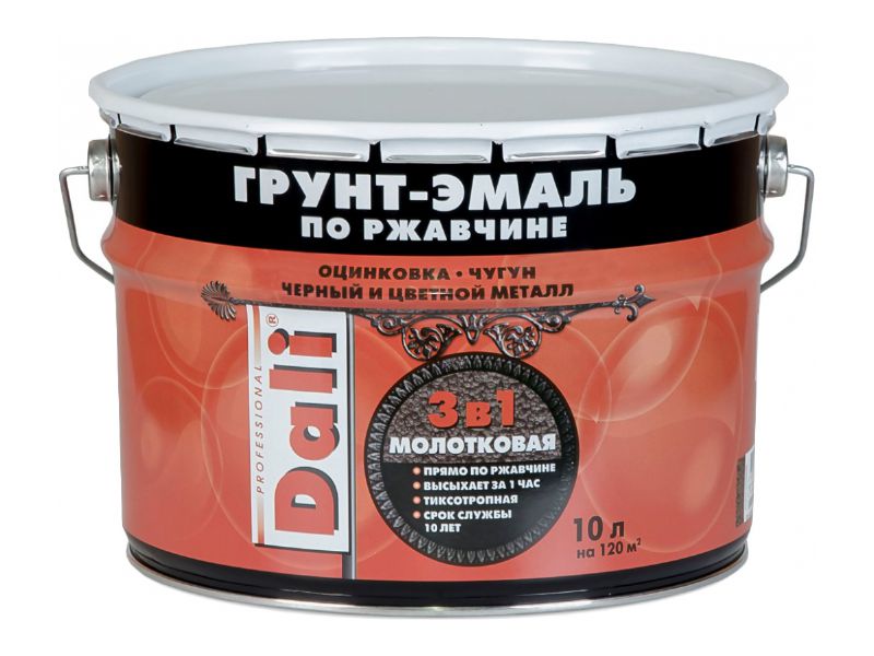 Изображение товара Молотковая Грунт-эмаль по ржавчине DALI коричневый 10л (55шт/пал) в Миди Лтд