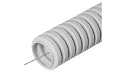Труба гофрированная ПВХ д 25мм с зондом строительная серая (50м/рул) - фото в Миди Лтд Изображение товара Труба гофрированная ПВХ д 25мм с зондом строительная серая (50м/рул) в Миди Лтд