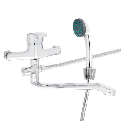 Изображение товара Смеситель для ванны СоюзКран с душем плоский излив 30см кер картридж 40мм SK09-I101 хром цинк в Миди Лтд