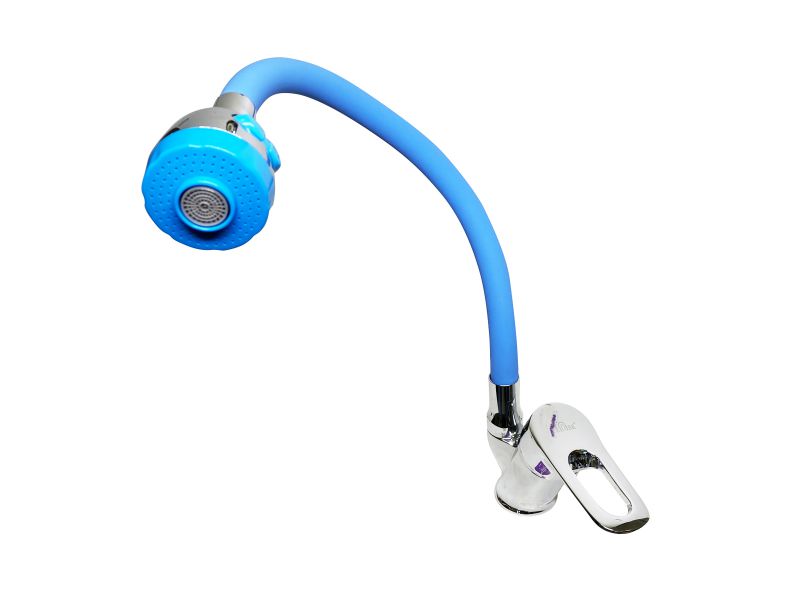 Изображение товара Смеситель для кухни высокий силиконовый излив аэратор два режима гайка синий ХХХ в Миди Лтд