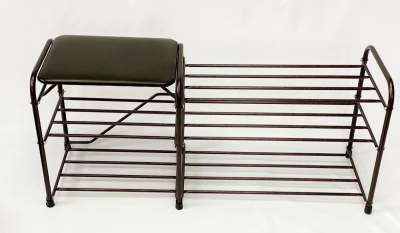 Изображение товара Подставка для обуви Дубль 3 полки 110 с сиденьем медный антик в Миди Лтд