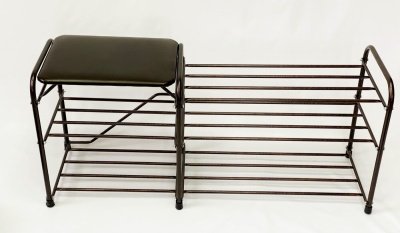 Изображение товара Подставка для обуви Дубль 3 полки 110 с сиденьем медный антик в Миди Лтд