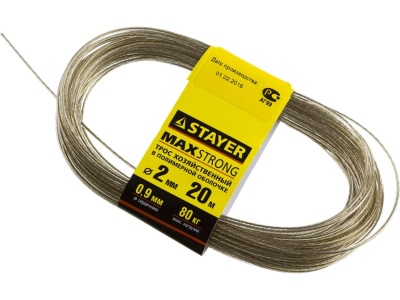 Изображение товара Трос хозяйственный STAYER стальной 20м d 2 мм в полимерной оболочке в Миди Лтд