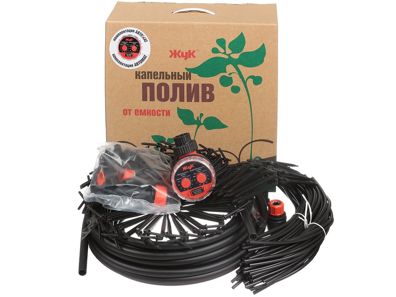 Изображение товара Капельный полив Жук от емкости на 30 растений Автомат с таймером 18м(2шт/уп) в Миди Лтд