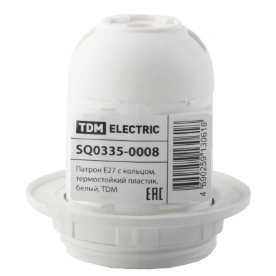 Изображение товара Патрон Е27 термостойкий пластик с кольцом белый TDM в Миди Лтд