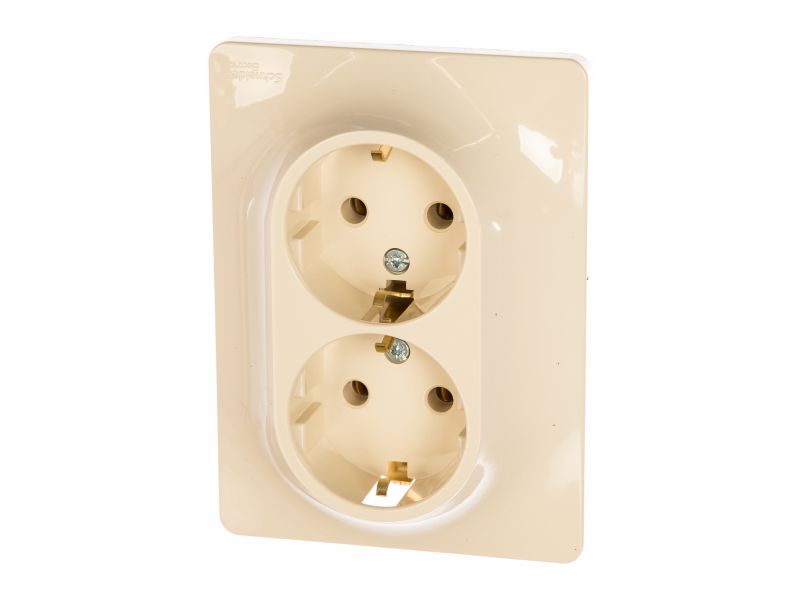 Изображение товара Розетка Schneider Glossa 2-ая 16А с/з в сборе бежевая в Миди Лтд