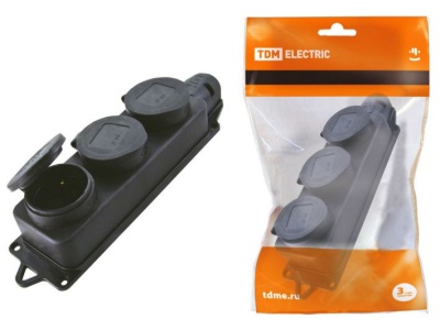 Изображение товара Розетка 3-местная с заглушками каучук 2P+РЕ 16А 250В IP44 TDM в Миди Лтд
