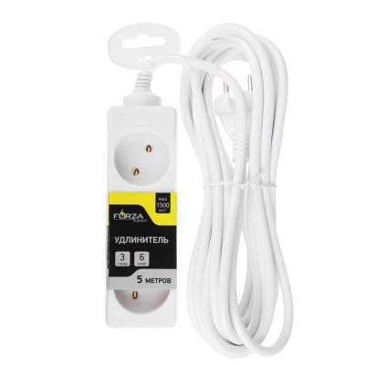 Изображение товара Удлинитель 3 гнезда евророзетка 1500Вт 5м FORZA (30шт/кор) в Миди Лтд