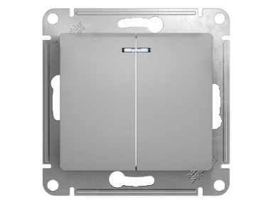 Выключатель 2-кл с индикацией Schneider Glossa 10А алюминевый - фото в Миди Лтд Изображение товара Выключатель 2-кл с индикацией Schneider Glossa 10А алюминевый в Миди Лтд