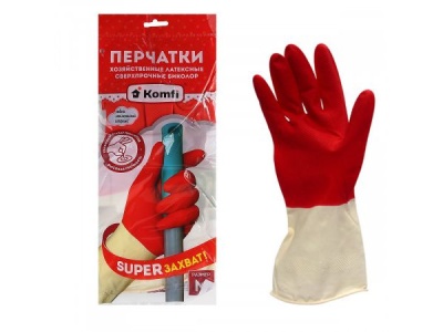 Изображение товара Перчатки латексные хозяйственные размер М БИКОЛОР СВЕРХПРОЧНЫЕ белый+красный в Миди Лтд