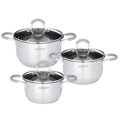 Набор кастрюль 6 предметов (кастрюля 1,7л 2,5л 3,4л, крышка стекло 3шт)ручки бежевые силиконовые  - фото в Миди Лтд Изображение товара Набор кастрюль 6 предметов (кастрюля 1,7л 2,5л 3,4л, крышка стекло 3шт)ручки бежевые силиконовые  в Миди Лтд