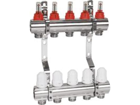 Изображение товара Коллектор 4 выхода 1"х3/4"с расходомерами /латунь/(3шт/уп) в Миди Лтд