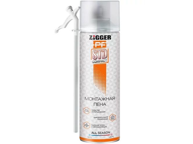 Пена монтажная ZIGGER PF STD COMPACT бытовая всесезонная 460г (12шт/уп) Распродажа! - фото в Миди Лтд Изображение товара Пена монтажная ZIGGER PF STD COMPACT бытовая всесезонная 460г (12шт/уп) Распродажа! в Миди Лтд