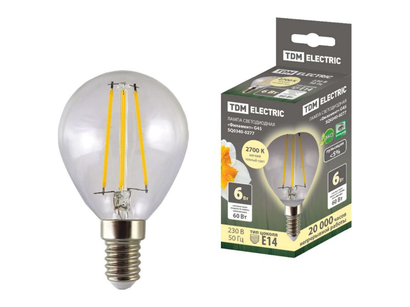 Изображение товара Лампа светодиодная Филамент G45 6Вт 230В 2700К Е14 TDM в Миди Лтд