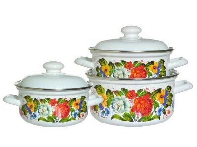 Набор кастрюль эмаль белая Татьяна (1,5л, 2,0л, 3,0л) С-124АП2/4 - фото в Миди Лтд Изображение товара Набор кастрюль эмаль белая Татьяна (1,5л, 2,0л, 3,0л) С-124АП2/4 в Миди Лтд