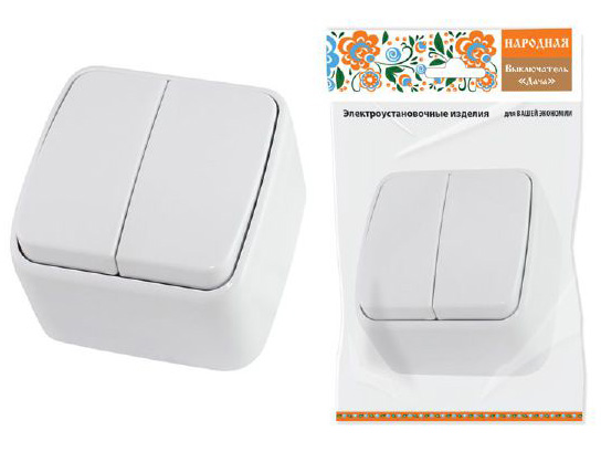 Выключатель 2-кл белый Дача Народная открытой установки 10А IP20 TDM - фото в Миди Лтд Изображение товара Выключатель 2-кл белый Дача Народная открытой установки 10А IP20 TDM в Миди Лтд