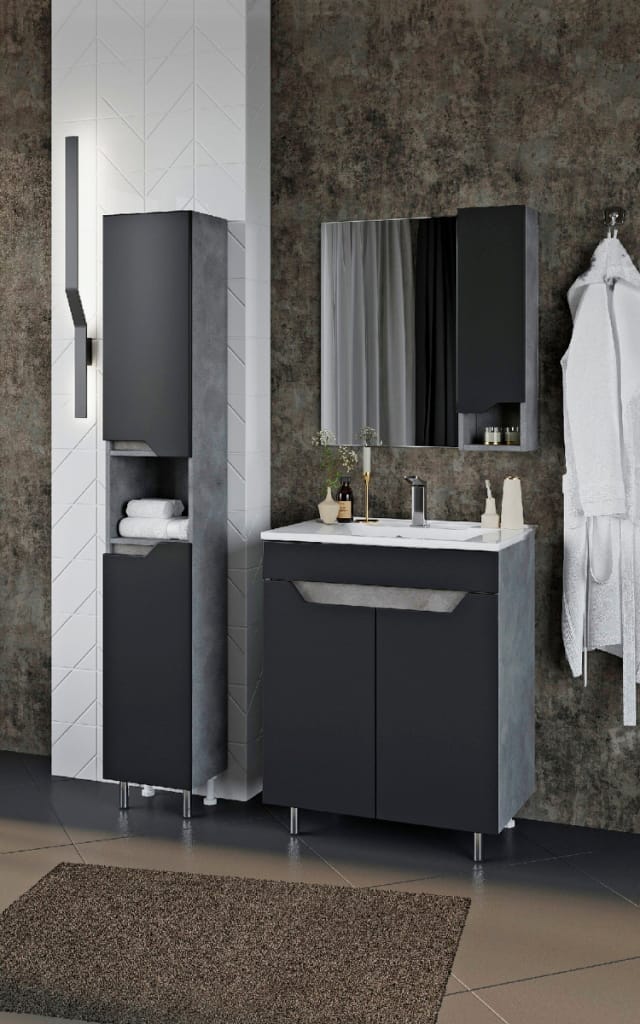 Изображение товара Тумба для ванной "Неаполь" 80 графит софт 2 двери с умывальником "Como" 80 в Миди Лтд