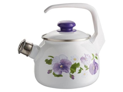 Чайник эмаль белая 2,5л Анютины глазки С-2711АП/4Рч (4шт/уп) - фото в Миди Лтд Изображение товара Чайник эмаль белая 2,5л Анютины глазки С-2711АП/4Рч (4шт/уп) в Миди Лтд