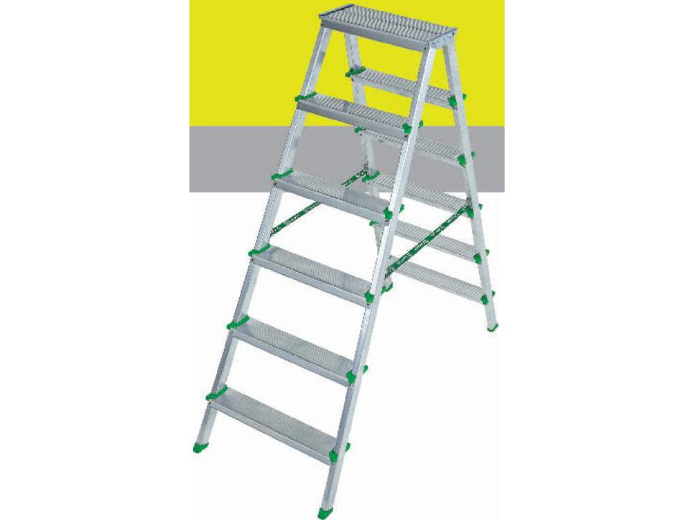 Изображение товара Двусторонняя алюминиевая стремянка 6х6 высота до верхней площ 128см вес 5,2кг в Миди Лтд