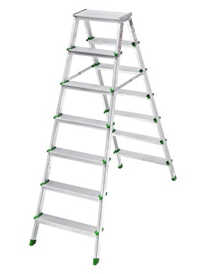 Изображение товара Двусторонняя алюминиевая стремянка 7х7 высота до верхней площ 149см вес 5,9кг в Миди Лтд