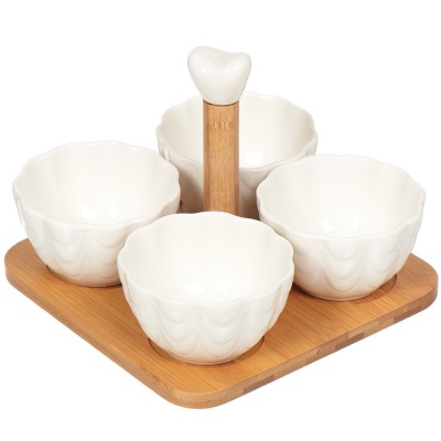 Изображение товара Салатник керамика круглый 4шт 15*19*19см Daniks бамбуковая подставка (24шт/уп) в Миди Лтд