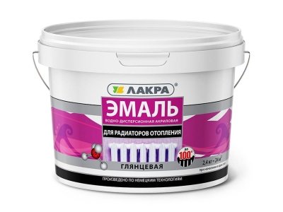 Изображение товара Эмаль для радиаторов ЛАКРА акриловая белая глянцевая 2,4кг (6шт/уп; 144шт/пал) в Миди Лтд
