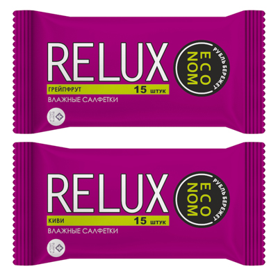 Изображение товара Салфетки влажные освежающие RELUX киви/ананас 15шт    ХХ в Миди Лтд