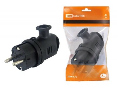 Изображение товара Вилка каучук угловая с ушком с/з 16А 250В IP44 TDM в Миди Лтд