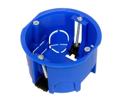 Коробка установочная ГСК 64х44 мм IP30 безгалогенная (HF) синий с пластиковыми лапками - фото в Миди Лтд Изображение товара Коробка установочная ГСК 64х44 мм IP30 безгалогенная (HF) синий с пластиковыми лапками в Миди Лтд