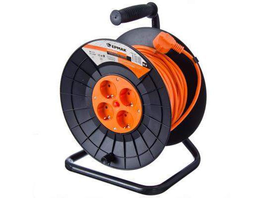 Удлинитель на катушке 25м ЕРМАК с/з 4 гнезда, евро, 3*1,0мм2 (4шт/кор)  - фото в Миди Лтд Изображение товара Удлинитель на катушке 25м ЕРМАК с/з 4 гнезда, евро, 3*1,0мм2 (4шт/кор)  в Миди Лтд