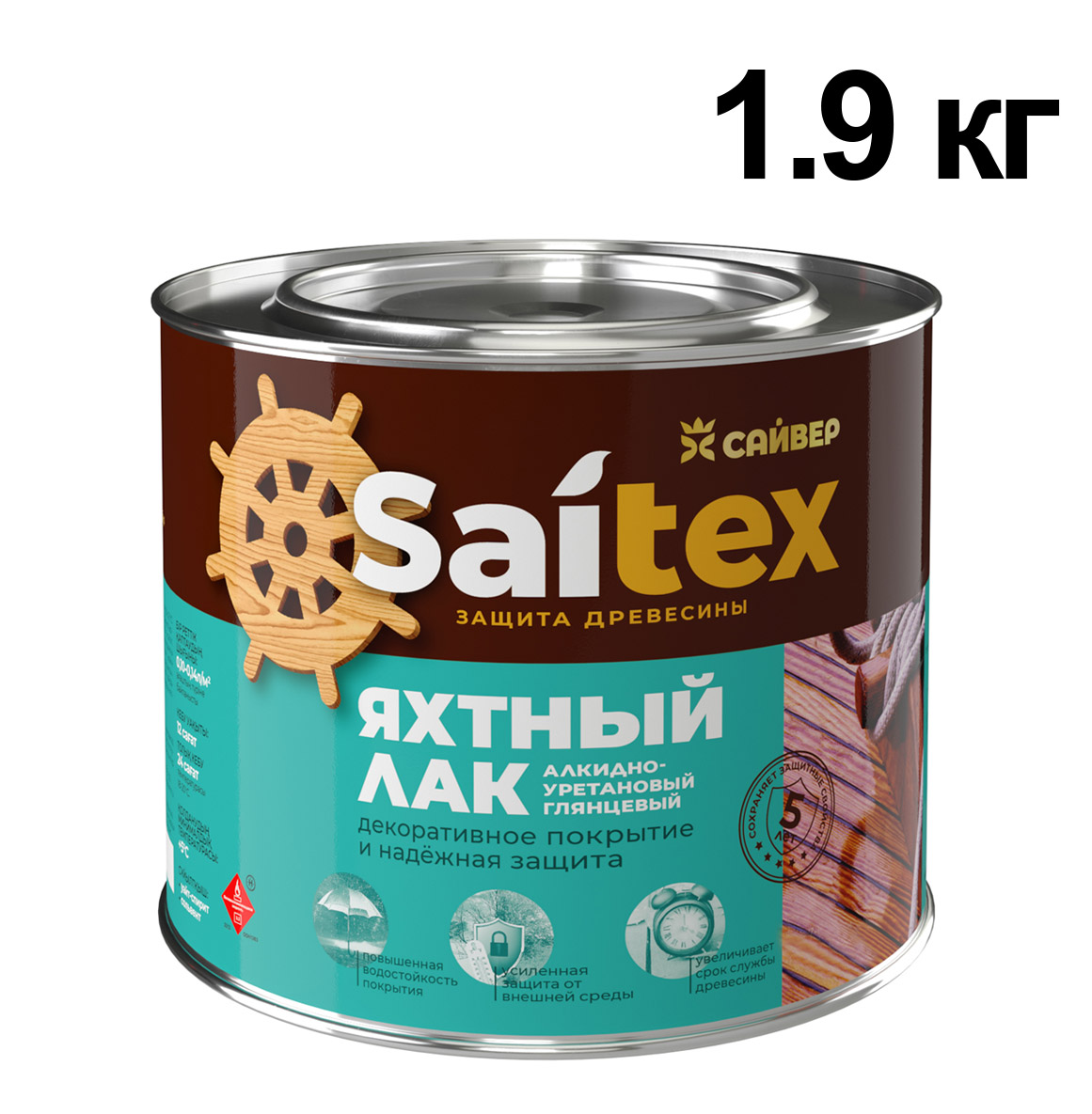 Изображение товара Лак яхтный SAITEX 1,9кг (6шт/уп; 378шт/пал) в Миди Лтд