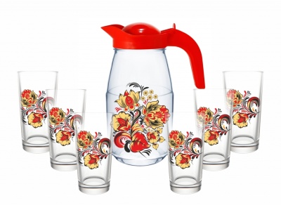 Изображение товара Набор для воды Хохлома 7пр (кувшин +стакан 6шт) (3шт/уп) в Миди Лтд