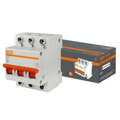 Изображение товара Автоматический выключатель ВА47-63 3Р 25А 4,5кА х-ка С TDM в Миди Лтд