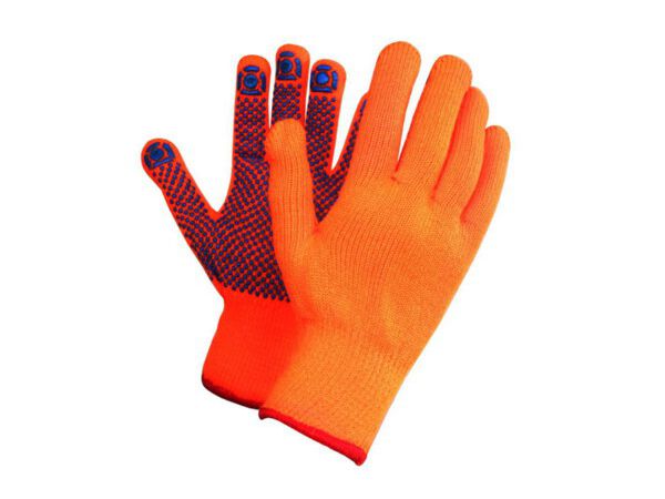 Перчатки акриловые Двойные с ПВХ Точка Оранжевые (10шт/уп)(100шт/меш) - фото в Миди Лтд Изображение товара Перчатки акриловые Двойные с ПВХ Точка Оранжевые (10шт/уп)(100шт/меш) в Миди Лтд