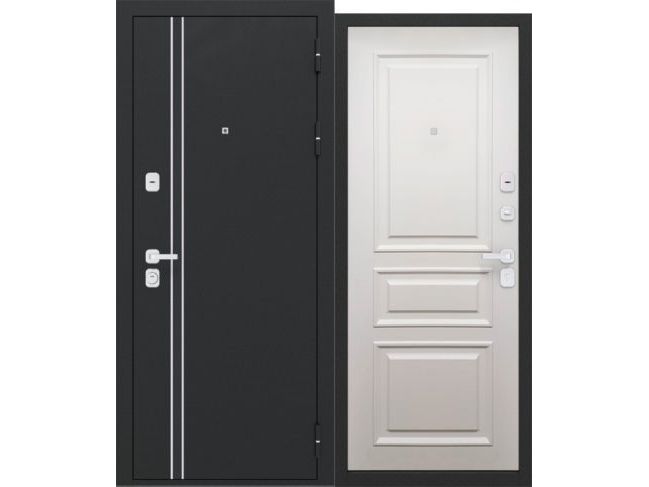 Изображение товара Дверь металлическая 860 левая Luxor 2мм Букле антрацит/Багет велюр белый софт  (ручка, основной  в Миди Лтд